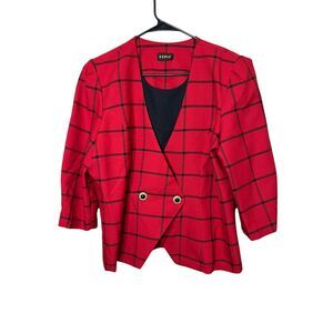 Vintage Reina‎ Red Black Window Pane Plaid Blazer Size L/XL